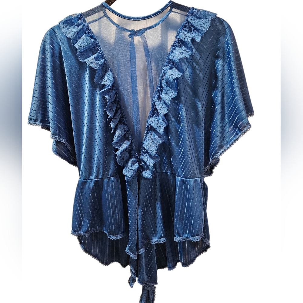Vintage Elissia Blue Ruffled Women's Top